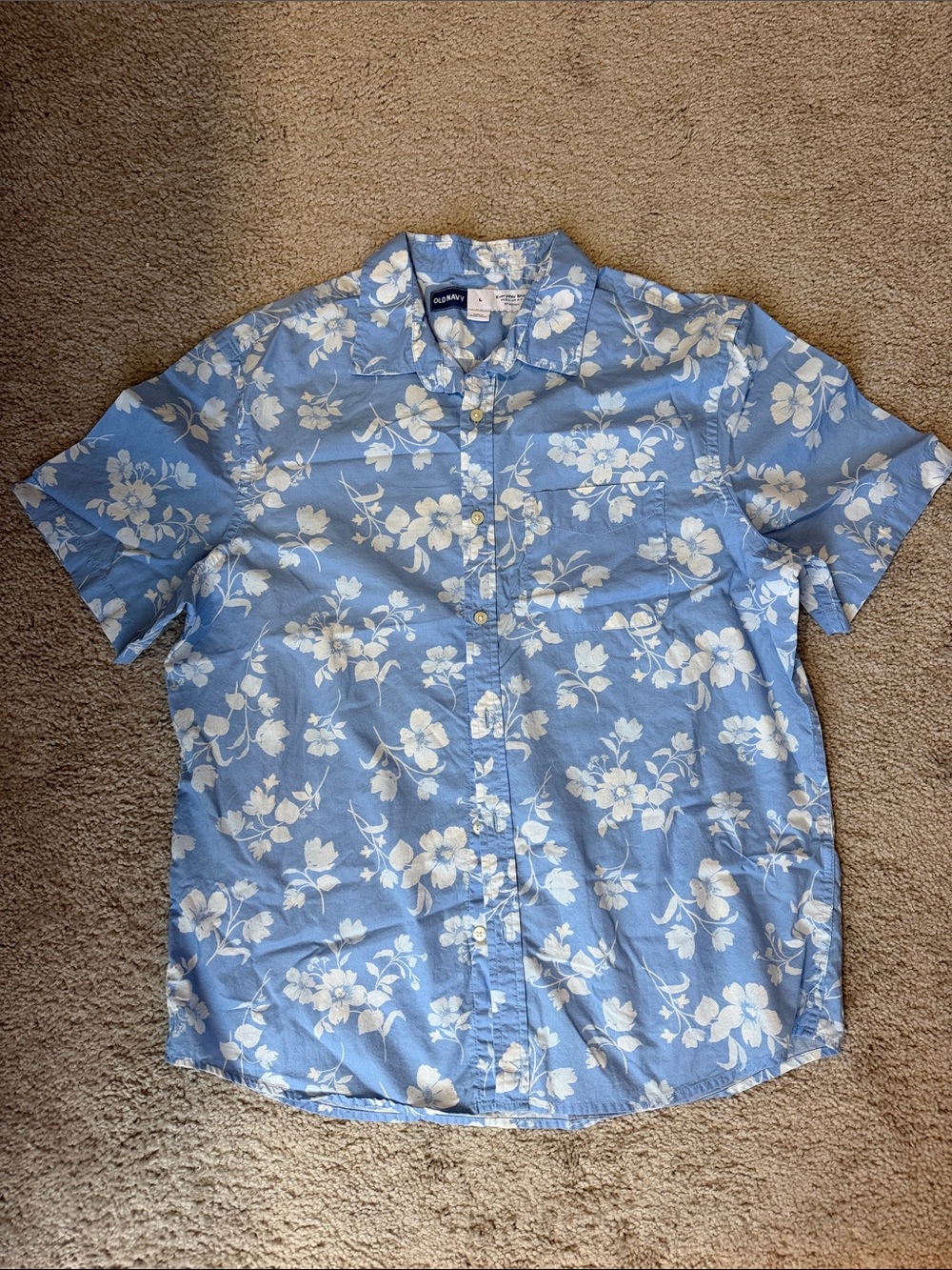 Old Navy Blue and White Floral Short-Sleeve Button-Down Shirt